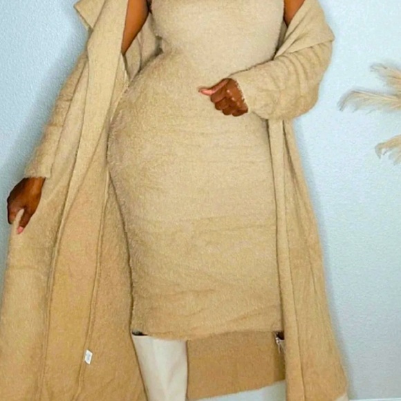 Two-Piece Cardigan & Dress Set - Taupe, Never Worn - Picture 4 of 5